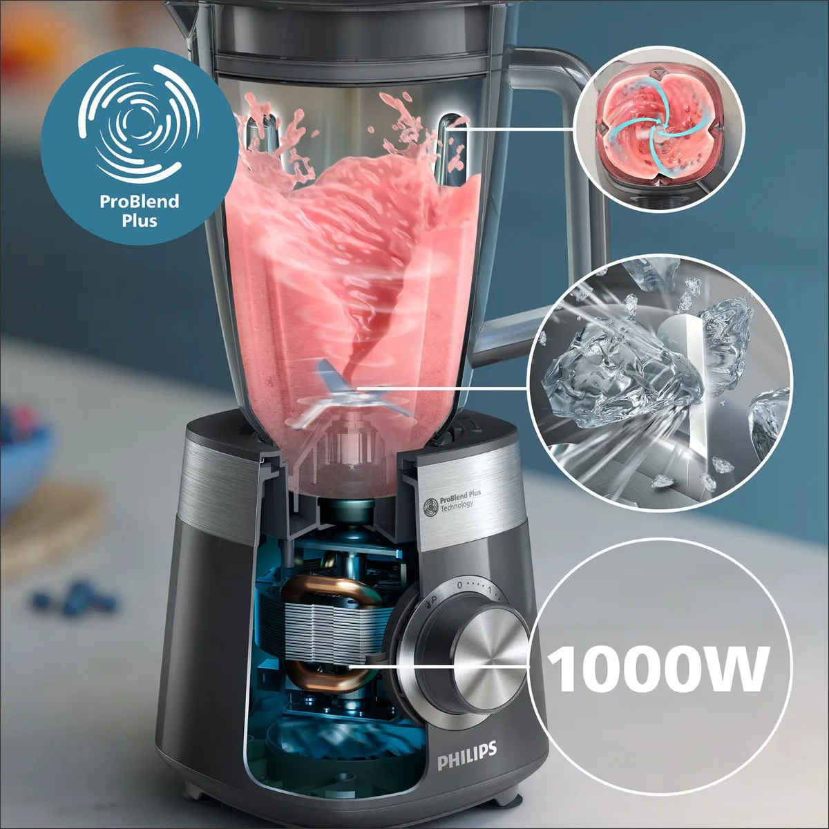Блендер Philips Series 5000 стаціонарний, 1000 Вт, 2000 мл, сірий