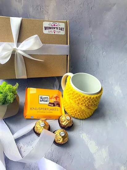 Подарунковий набір чашка теплушка шоколад Ritter Sport Ferrero 3 шт жовтий