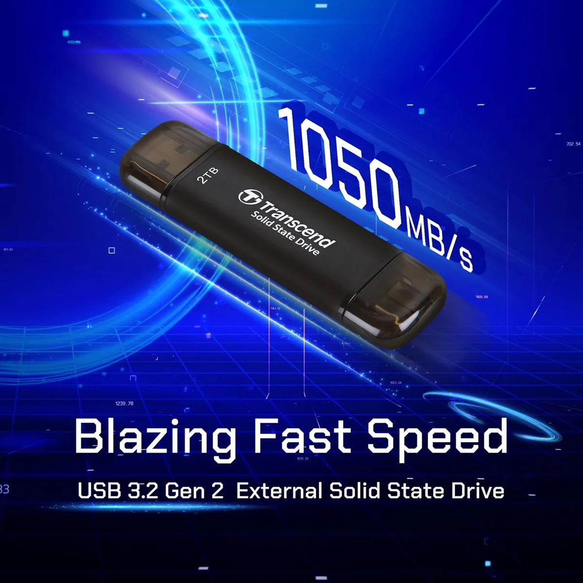 Портативний SSD Transcend 2TB USB 3.1 Gen 2 Type-A + Type-C ESD310 Чорний