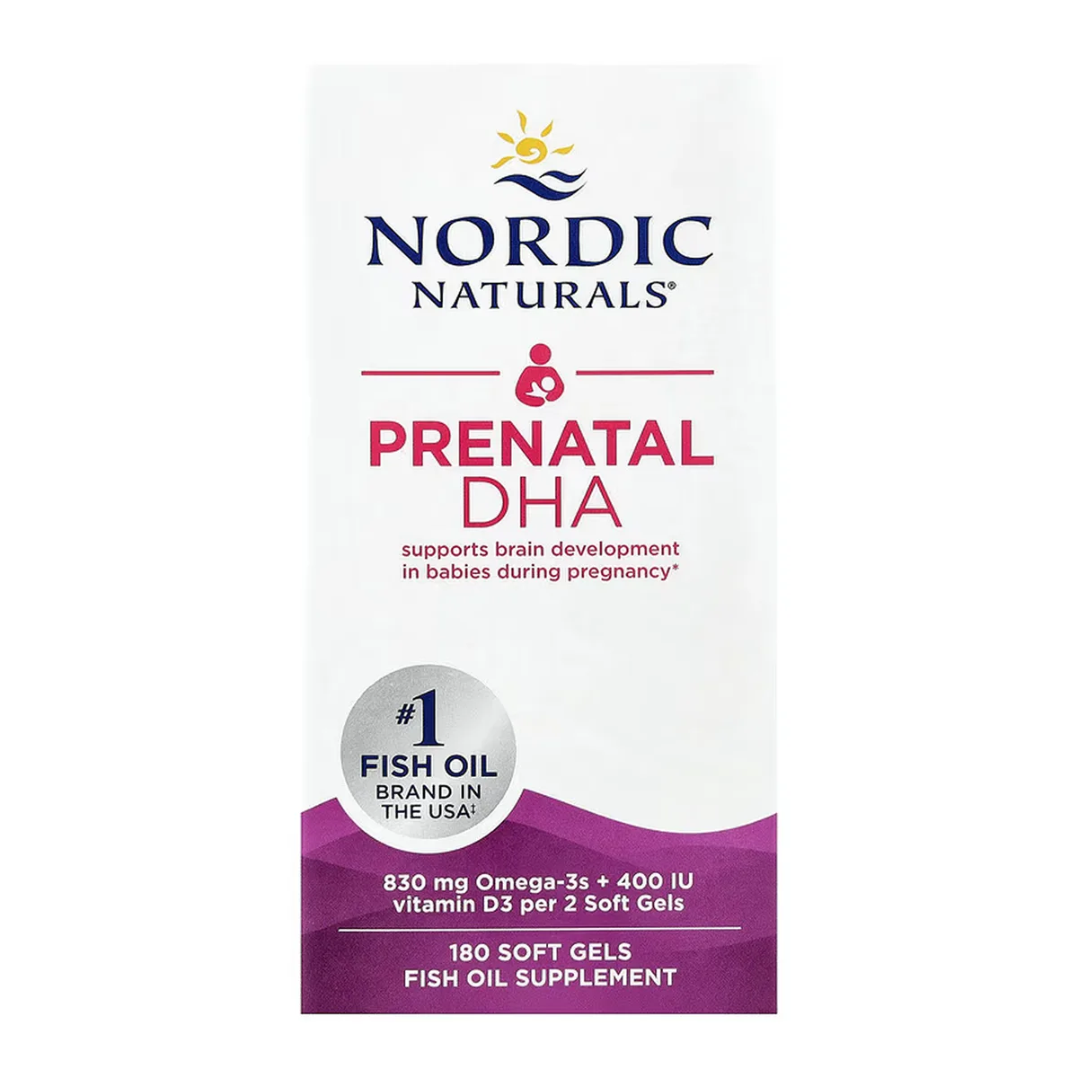 Prenatal DHA Nordic Naturals Риб'ячий жир 180 м'яких гелів 830 мг Омега-3 400 МЕ вітаміну D3