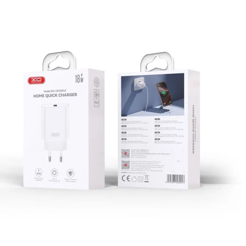 Зарядний пристрій XO 18W USB 3A Quick Charge Білий