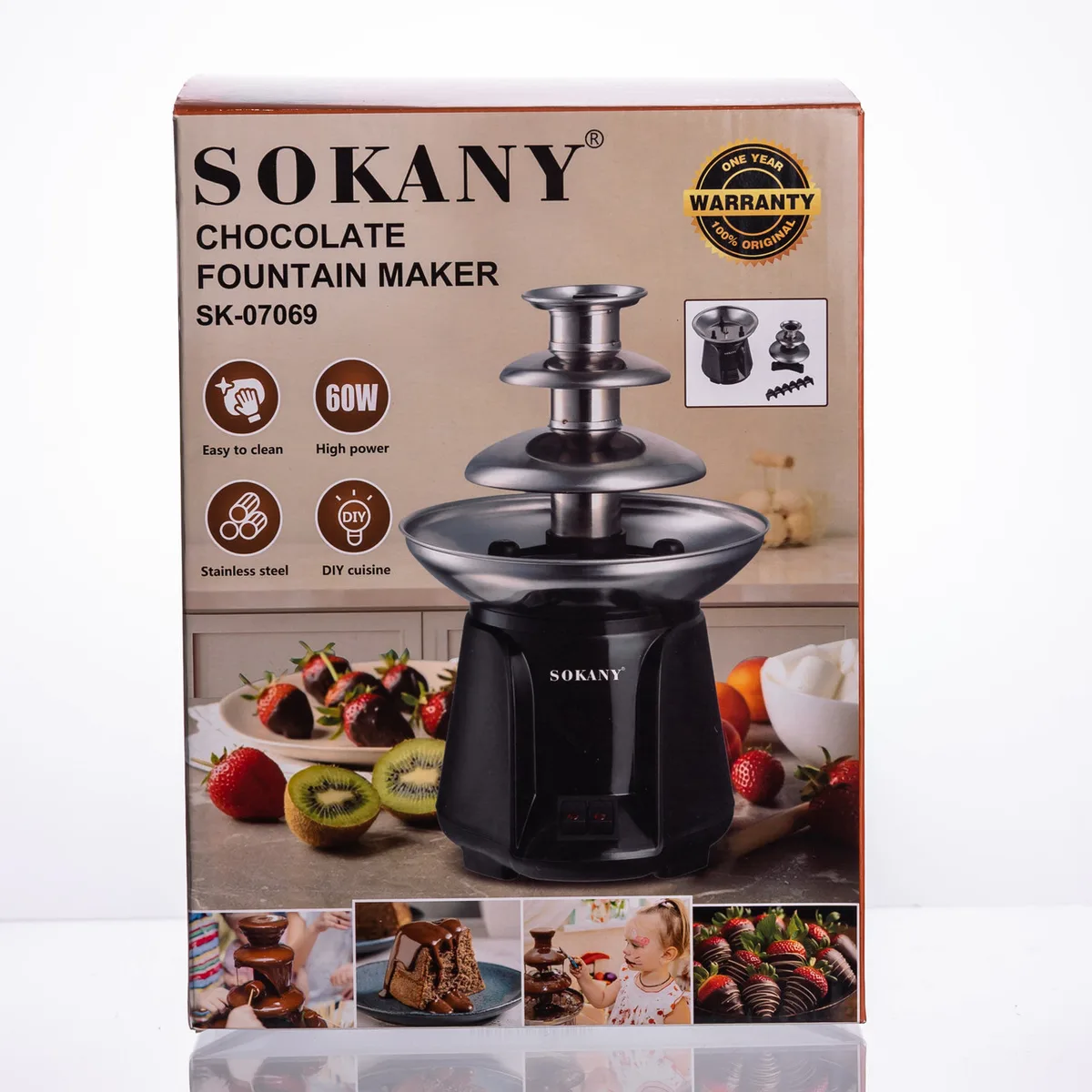 Шоколадный фонтан SOKANY на 3 яруса 60 Вт нержавеющая сталь черный