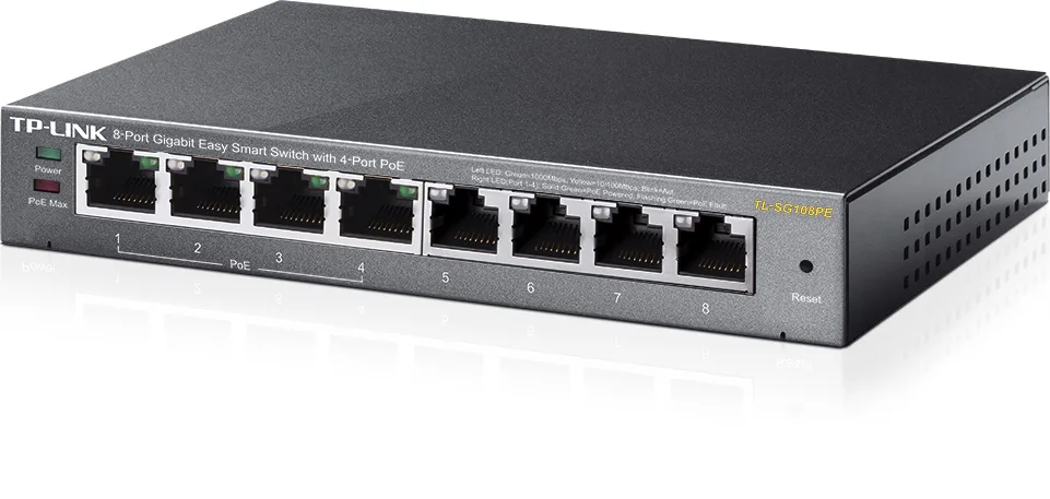 Коммутатор TP-LINK TL-SG108PE 8xGE (4xPoE), 65.2Вт, WebSmart