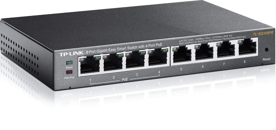 Коммутатор TP-LINK TL-SG108PE 8xGE (4xPoE), 65.2Вт, WebSmart