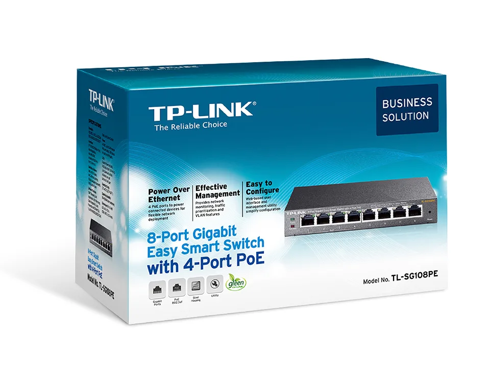 Коммутатор TP-LINK TL-SG108PE 8xGE (4xPoE), 65.2Вт, WebSmart
