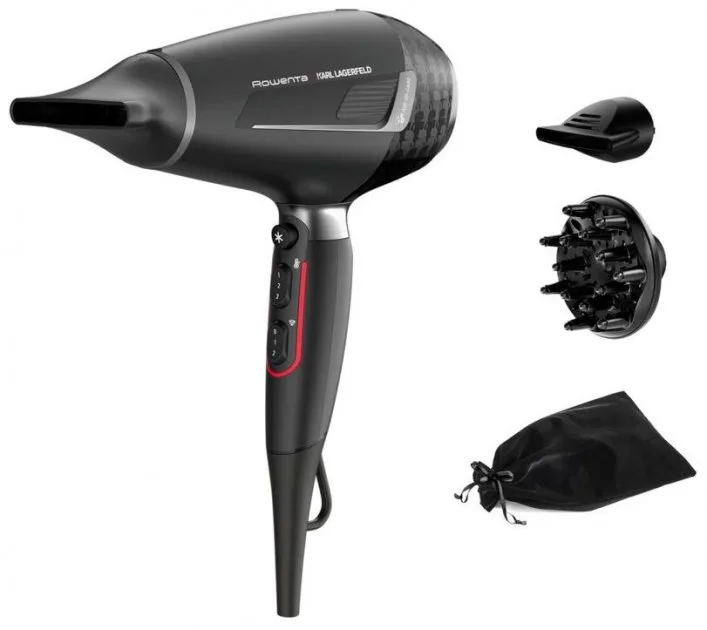 Фен Rowenta Karl Lagerfeld K/Pro Stylist, 2200Вт, 3 скорости, ионизация, диффузор, 2 насадки, холодный обдув
