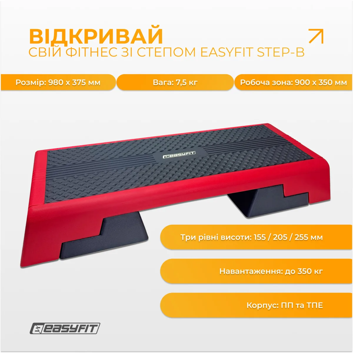 Степ платформа EasyFit ПП ТПЕ 980х375 мм Чорна