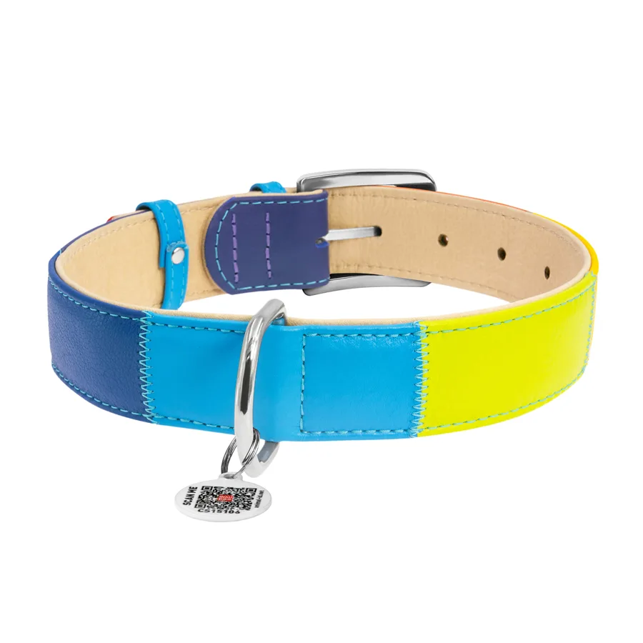 Нашийник WAUDOG Glamour шкіряний XL 35 мм 46-60 см кольорова Веселка