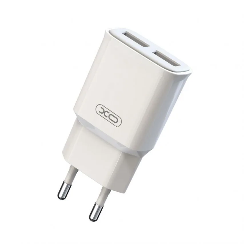 Мережевий зарядний пристрій XO 2USB 2,4A з кабелем USB to Lightning 1м Білий