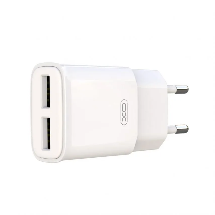 Мережевий зарядний пристрій XO 2USB 2,4A з кабелем USB to Lightning 1м Білий