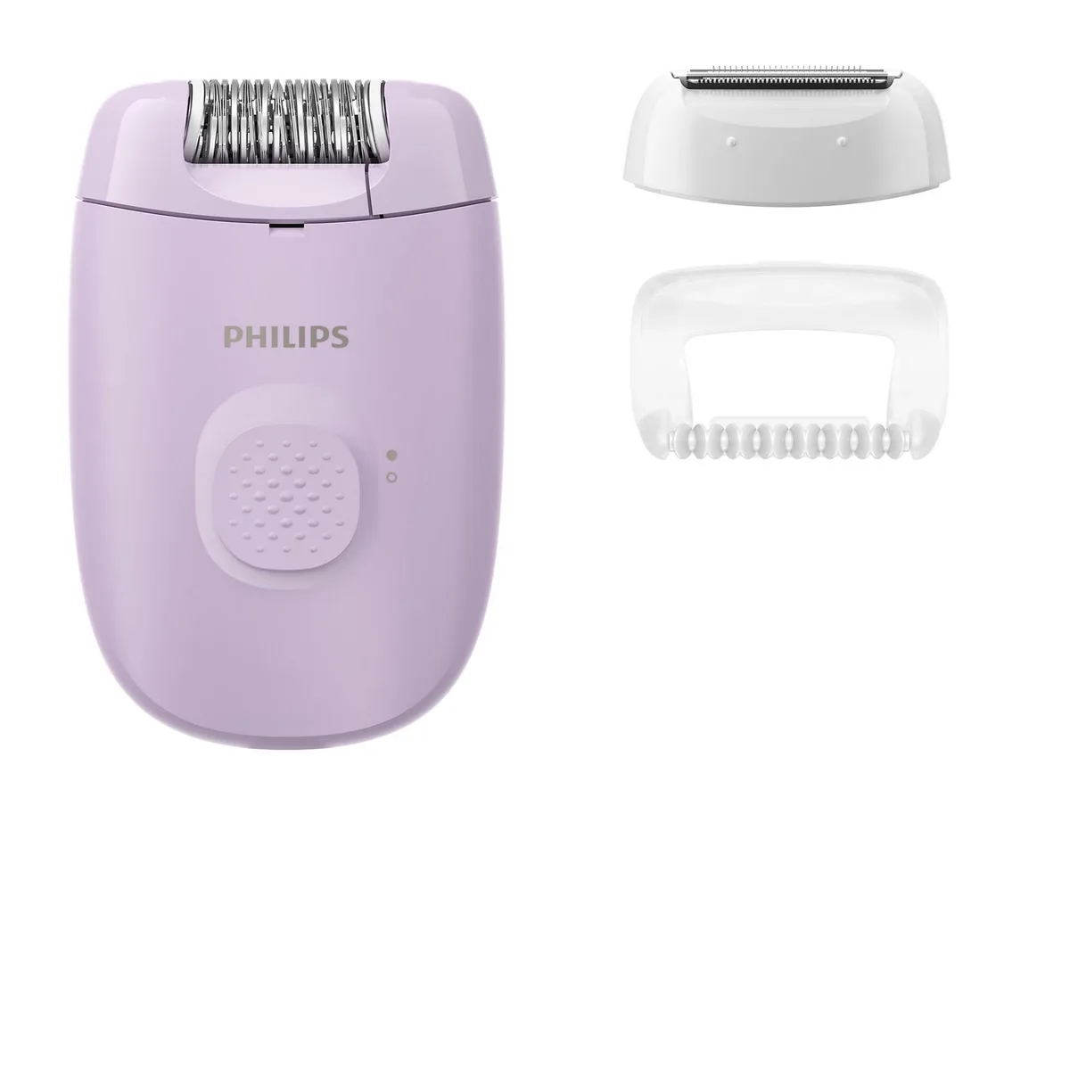 Епілятор Philips 2000 Series, дисковий, для сухого використання, з двома насадками, фіолетового кольору.