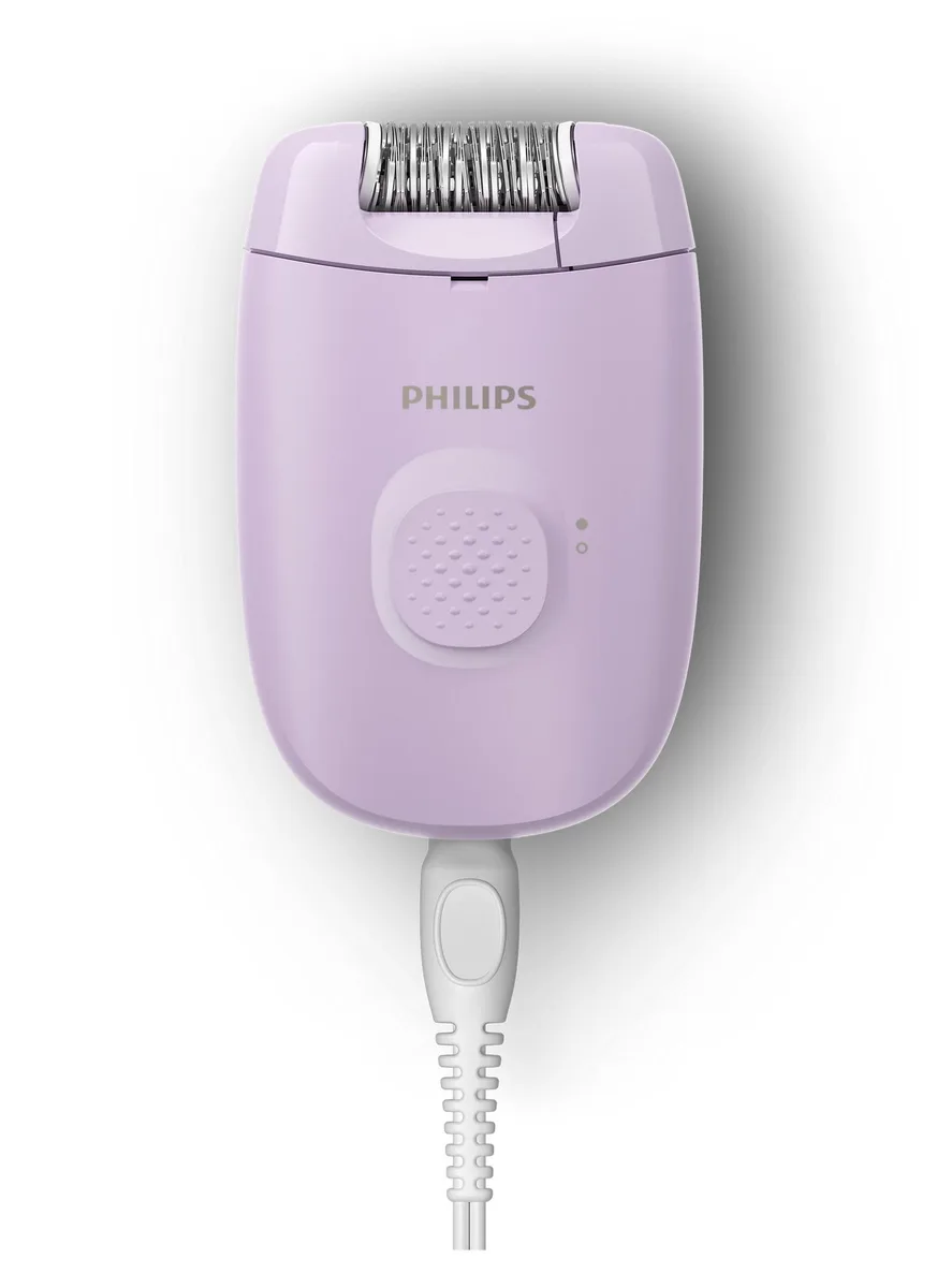 Епілятор Philips 2000 Series, дисковий, для сухого використання, з двома насадками, фіолетового кольору.