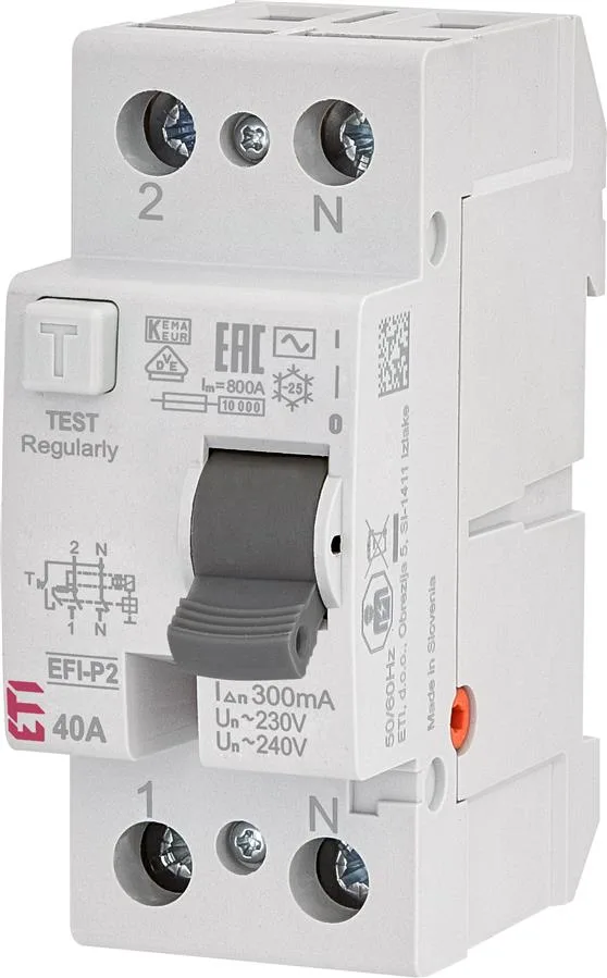 Реле диференційне ETI, (ПЗВ) 2р EFI-P2 40/0,3 тип AC (10kA)