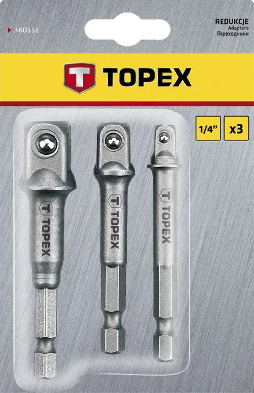 Адаптер TOPEX, 1/4", 3/8", 1/2", для торцевих ключів, комплект 3 шт.