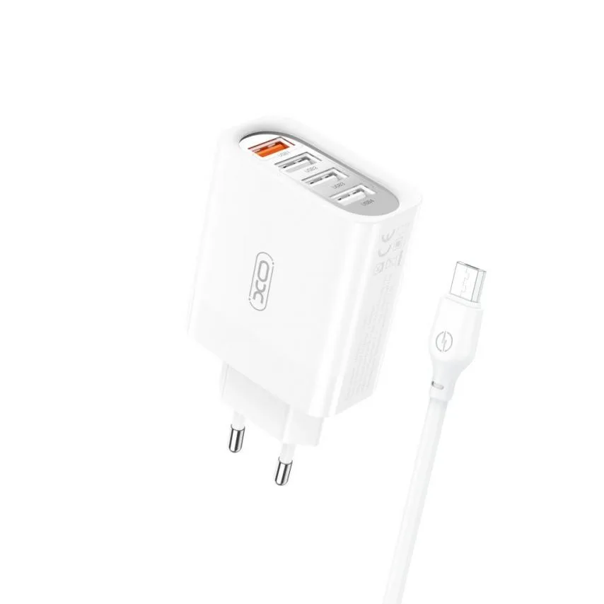 Мережевий зарядний пристрій XO адаптер 4USB QC3.0 18W ABS 95х52х28 мм Білий