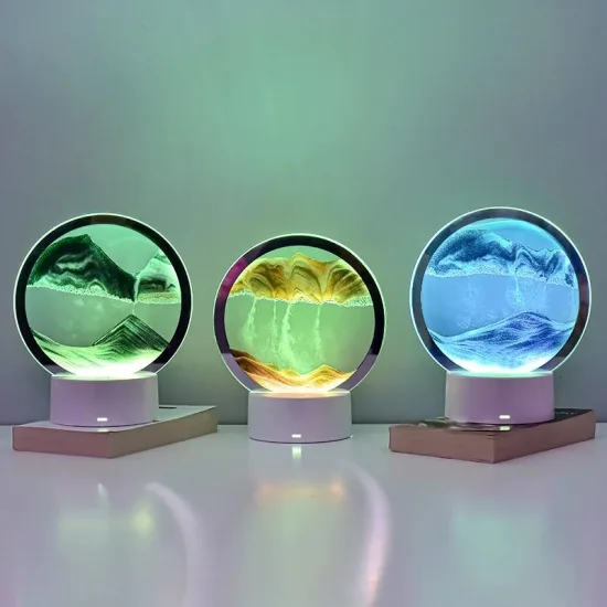 Нічник 3D пісок LED підсвітка 7 режимів метал скло 30х20 см