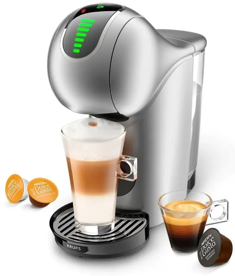 Кавоварка Krups капсульного типу Dolce Gusto Genio S Touch, 0.8л, для капсул, з сенсорним управлінням, сріблястого кольору.