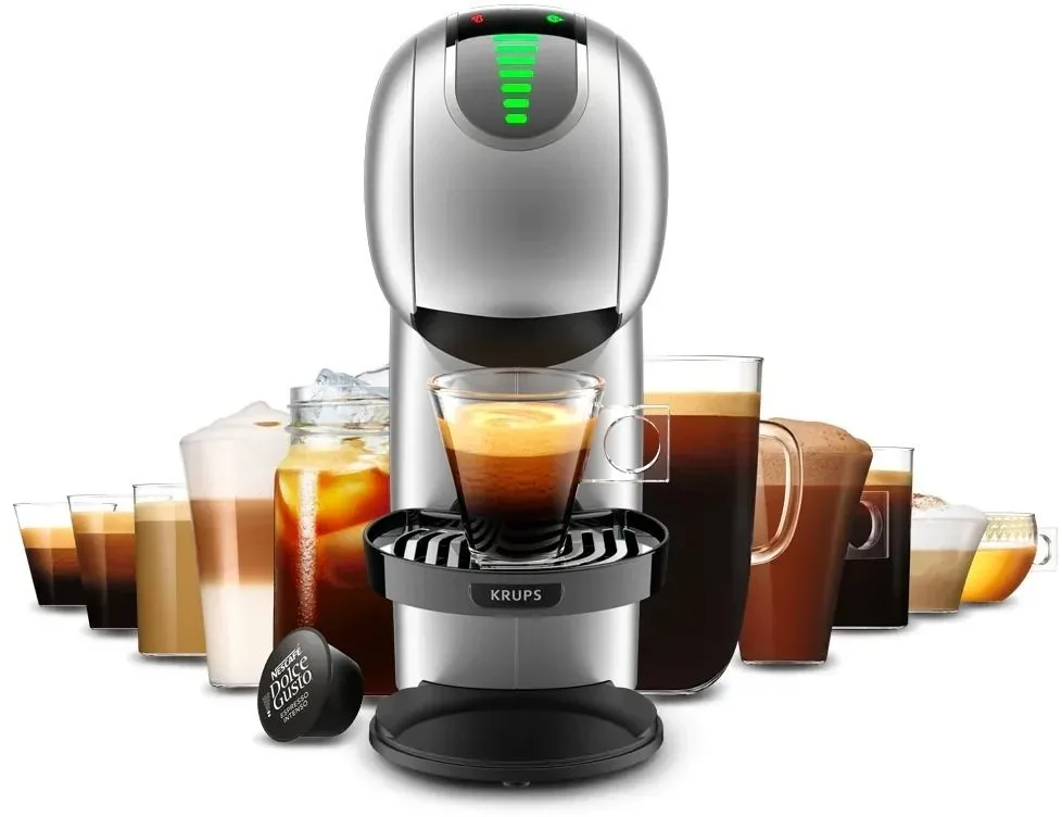 Кавоварка Krups капсульного типу Dolce Gusto Genio S Touch, 0.8л, для капсул, з сенсорним управлінням, сріблястого кольору.