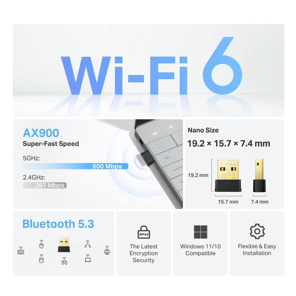 Адаптер WiFi TP-LINK Archer TX10UB nano AX900, USB, BT5.3