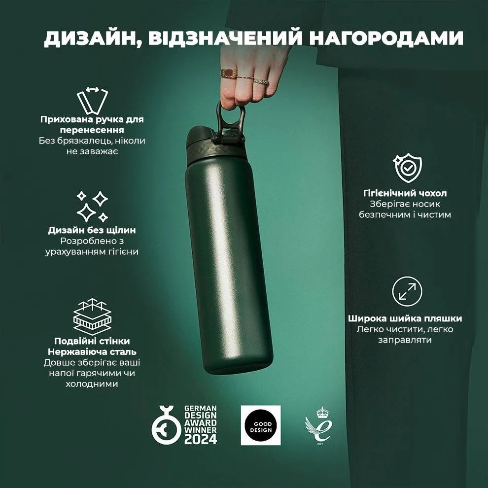 Бутылка для воды ION8 нержавеющая сталь 920 мл зеленая.