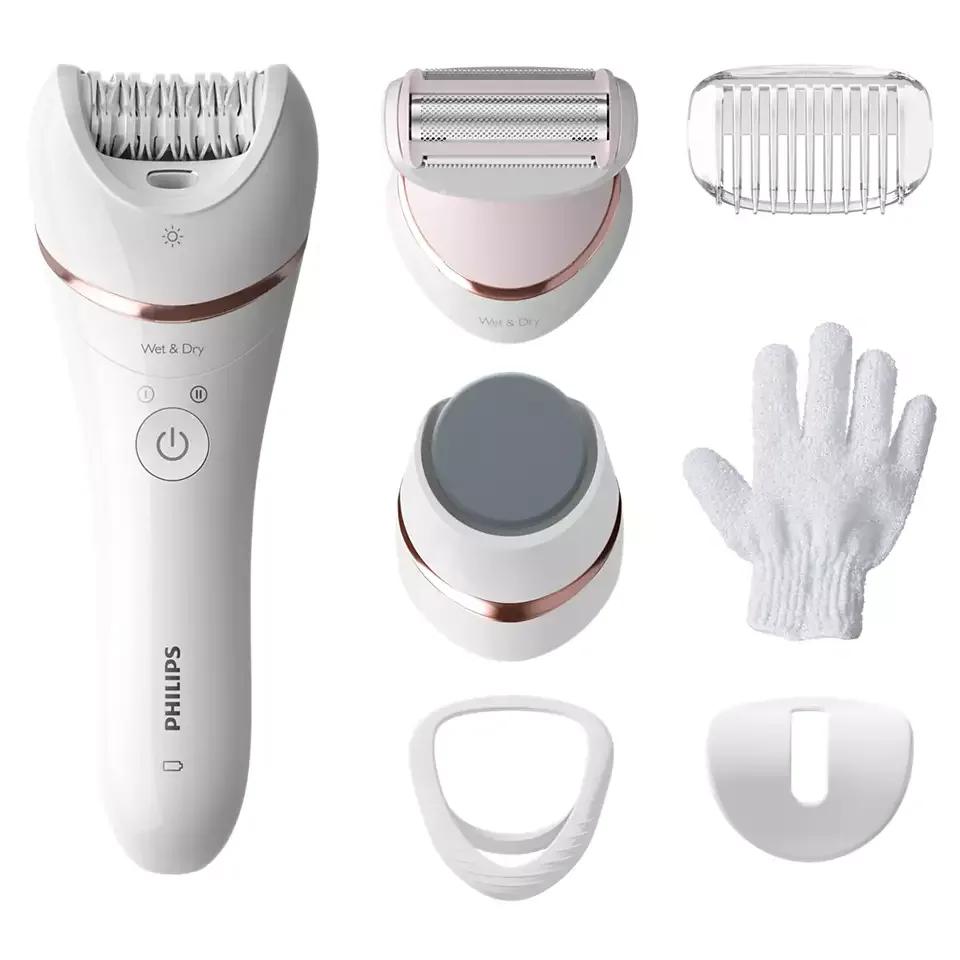 Епілятор Philips Series 8000: акумуляторний дисковий пристрій з пінцетом, 5 насадками, для вологого та сухого використання, біло-р