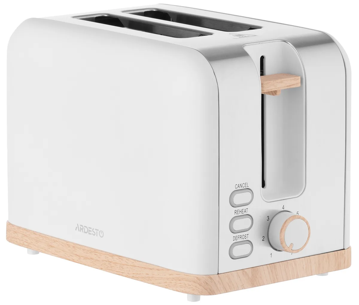 Тостер ARDESTO Wood Modern, 800Вт, металевий, на 2 скибочки, білий.