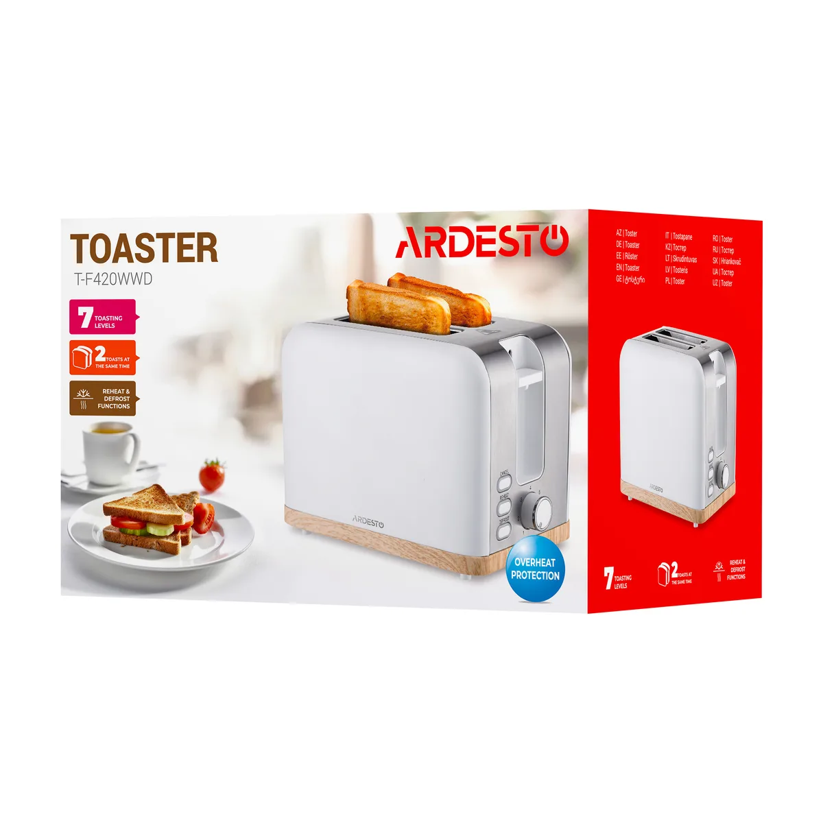 Тостер ARDESTO Wood Modern, 800Вт, металевий, на 2 скибочки, білий.