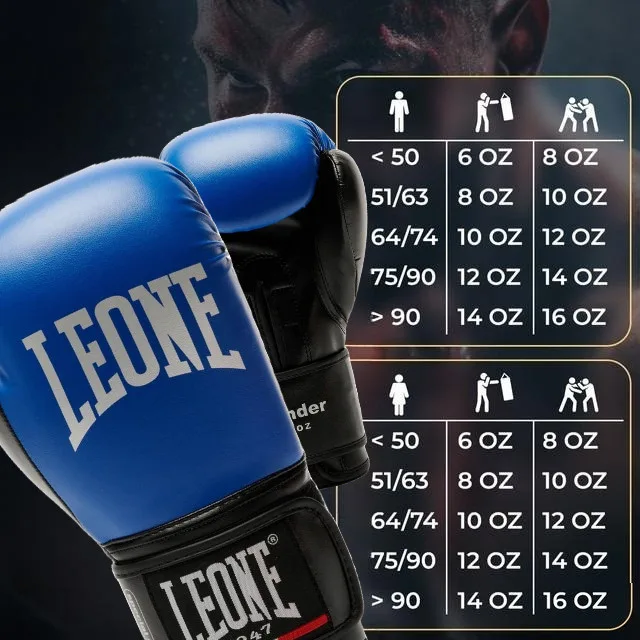 Боксерські рукавиці Leone штучна шкіра 8 унцій сині з капою