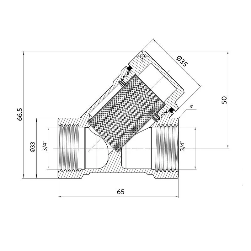 Косий фільтр для газу 3/4" нікель латунь Thermo Alliance Standart