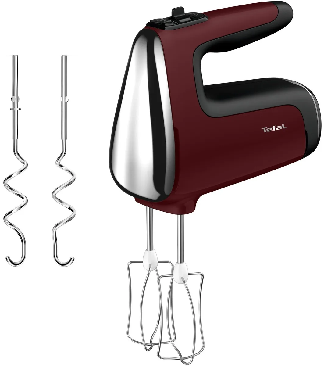 Ручний міксер Tefal Powermix Silence 600Вт, 4 насадки, турбо-режим, бордовий.