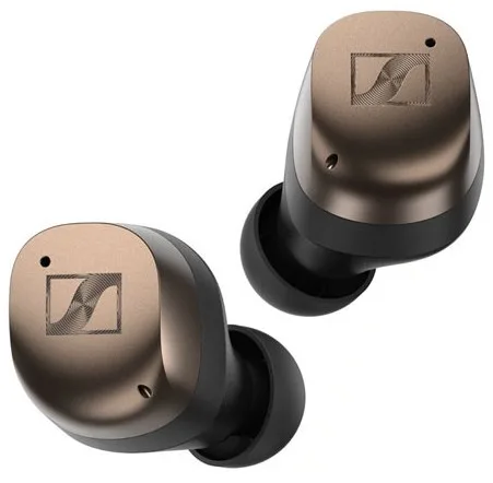 На русский язык текст переводится как: "Наушники Sennheiser беспроводные вакуумные динамические черные бронзовые".