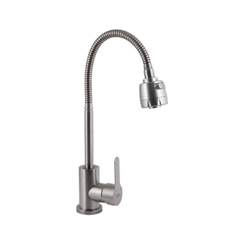 Смеситель для кухни однорычажный Brinex Pure 015F41 с гибким изливом нержавеющая сталь 375х240х95 мм Никель