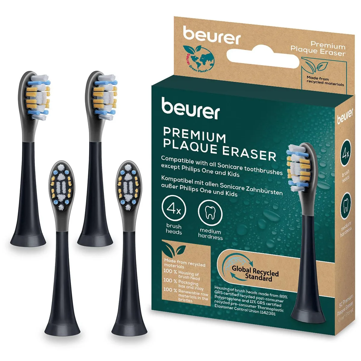 Насадка для зубных щеток Beurer SC 30/50 Premium Plaque Eraser, против зубного налета, 4 шт в наборе, черного цвета