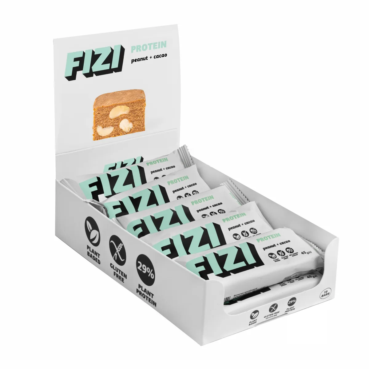 FIZI Protein Bar арахіс какао 10х45г 25,2% арахісу 15,8% шоколаду