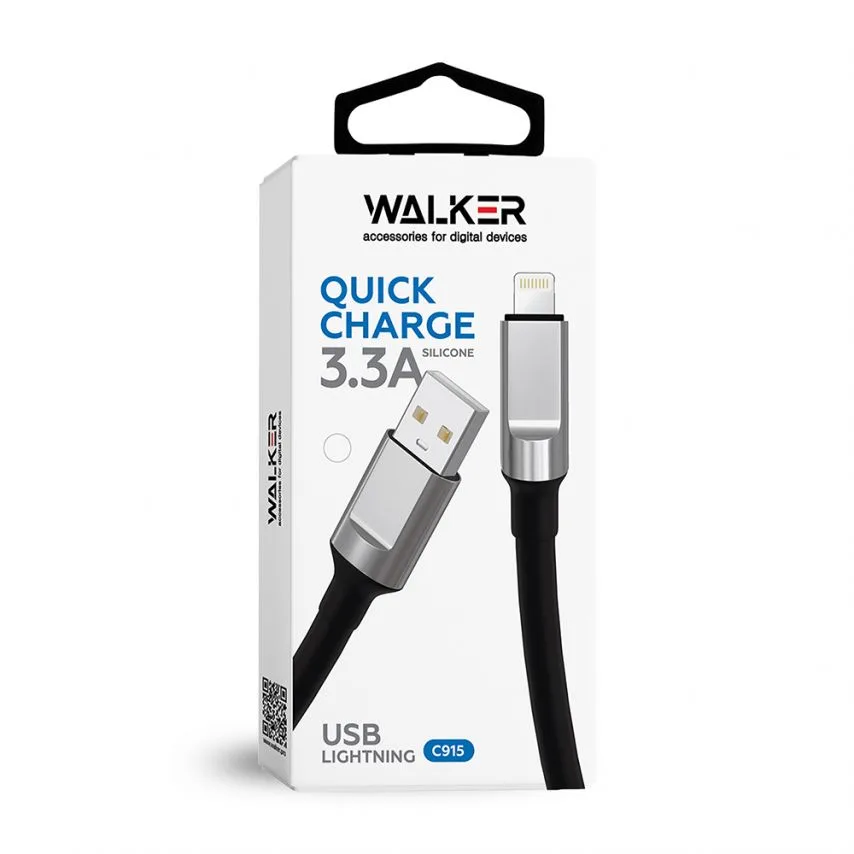 Кабель USB Lightning 1м TPE черный 3,3А 12Вт для зарядки и передачи данных.