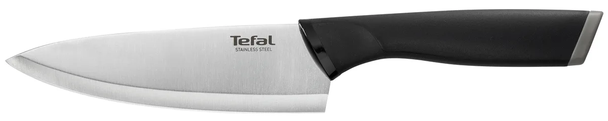 Кухарський ніж Tefal Comfort, 15 см, з чохлом, з нержавіючої сталі, пластиковою ручкою, чорного кольору.