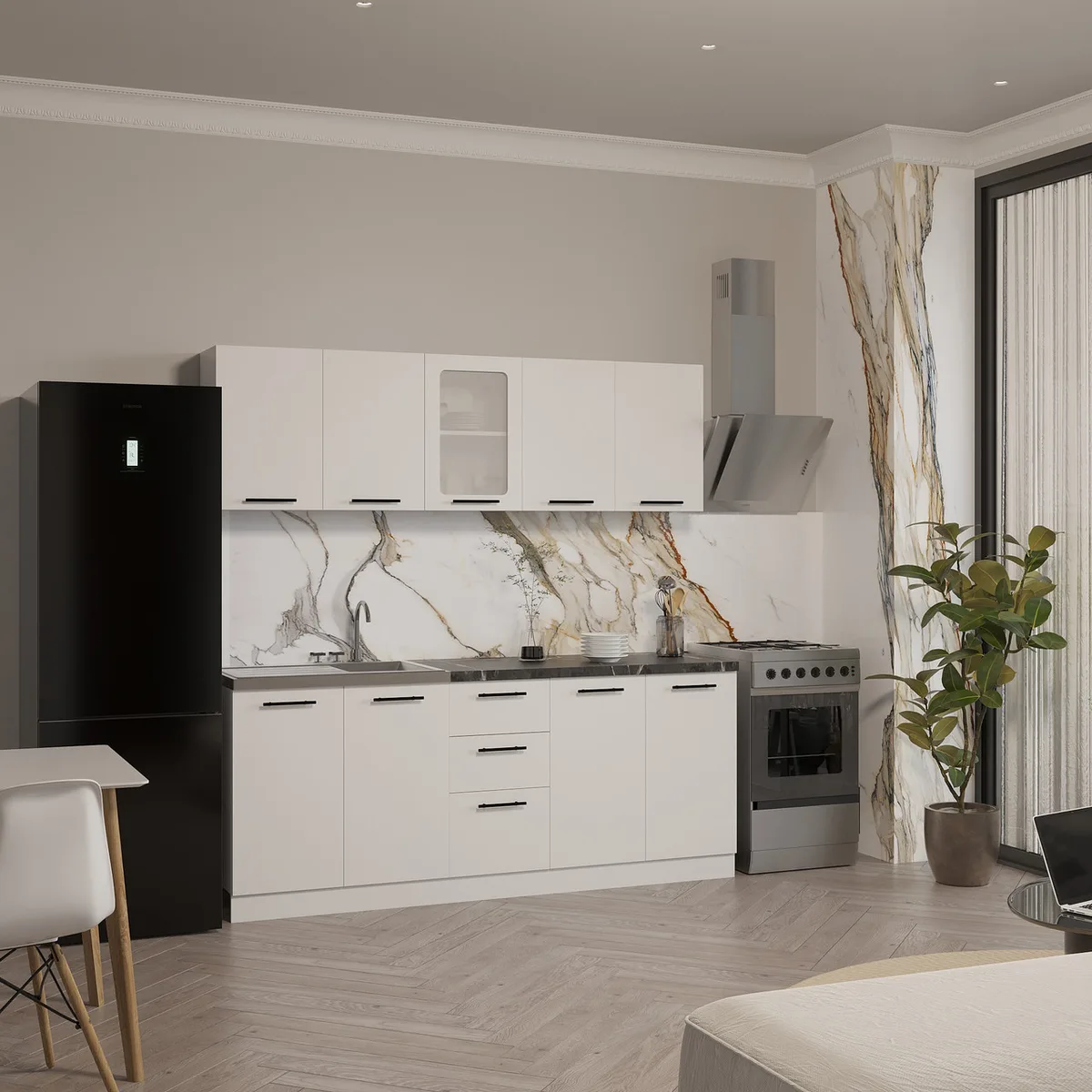 Кухня Comfort 1,6 м белая гладкая с столешницей для дома и квартиры кухонный гарнитур модульный