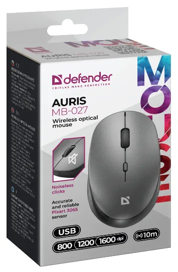 Миша Defender бездротова оптична сірий середня 800-1600 dpi
