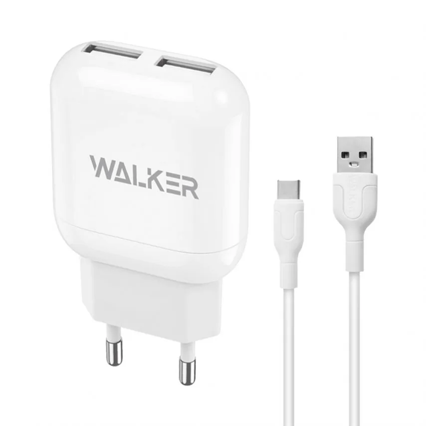 Мережевий зарядний пристрій WALKER 2USB 2,4A 12W Білий