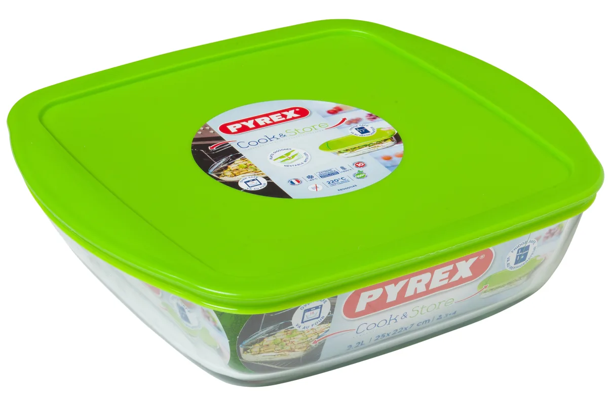 Форма квадратна з кришкою Pyrex боросилікатне скло 25х22х7 см