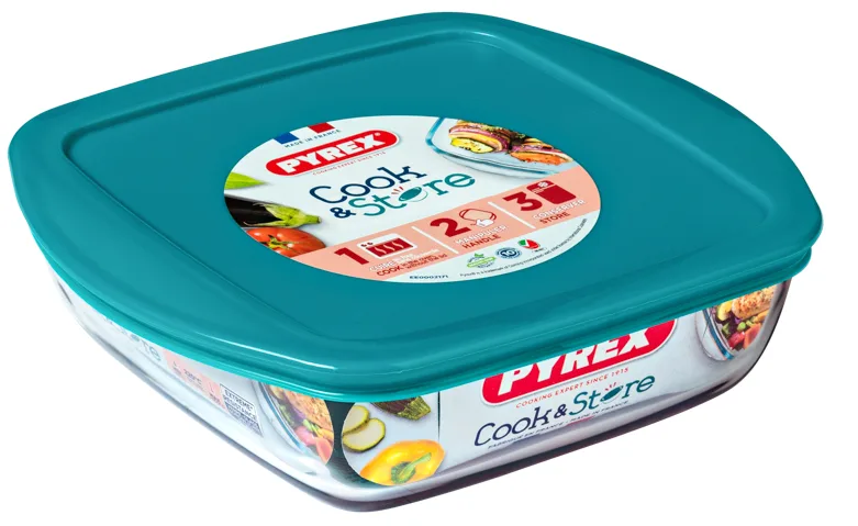 Форма квадратна з кришкою Pyrex боросилікатне скло 25х22х7 см