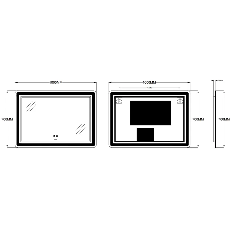 Дзеркало настінне LED Touch 100х70 см ПВХ Біле з підігрівом та антифогом