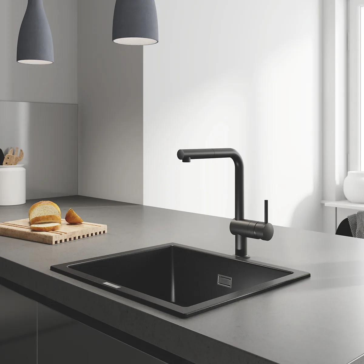 Композитна мийка Grohe штучний камінь 533х457 мм чорний матовий