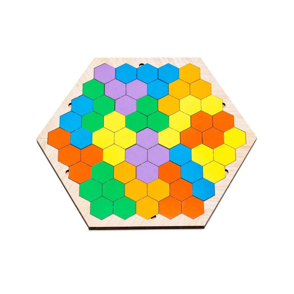 Настольная игра PuzzleOK деревянная 20 элементов цветные шестигранники 20х20 см дерево разные цвета