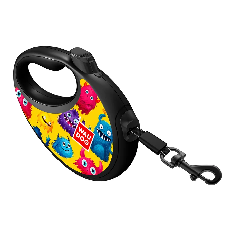 Повідець-рулетка WAUDOG R-leash L 500 см пластик світловідбивна малюнок "Мохнаті монстри"
