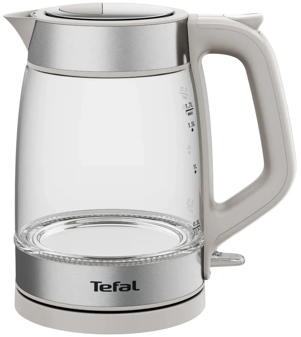 Електрочайник Tefal Скляний 1.7л з підсвіткою, біло-сріблястий.