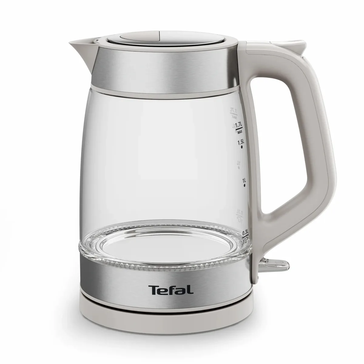 Електрочайник Tefal Скляний 1.7л з підсвіткою, біло-сріблястий.