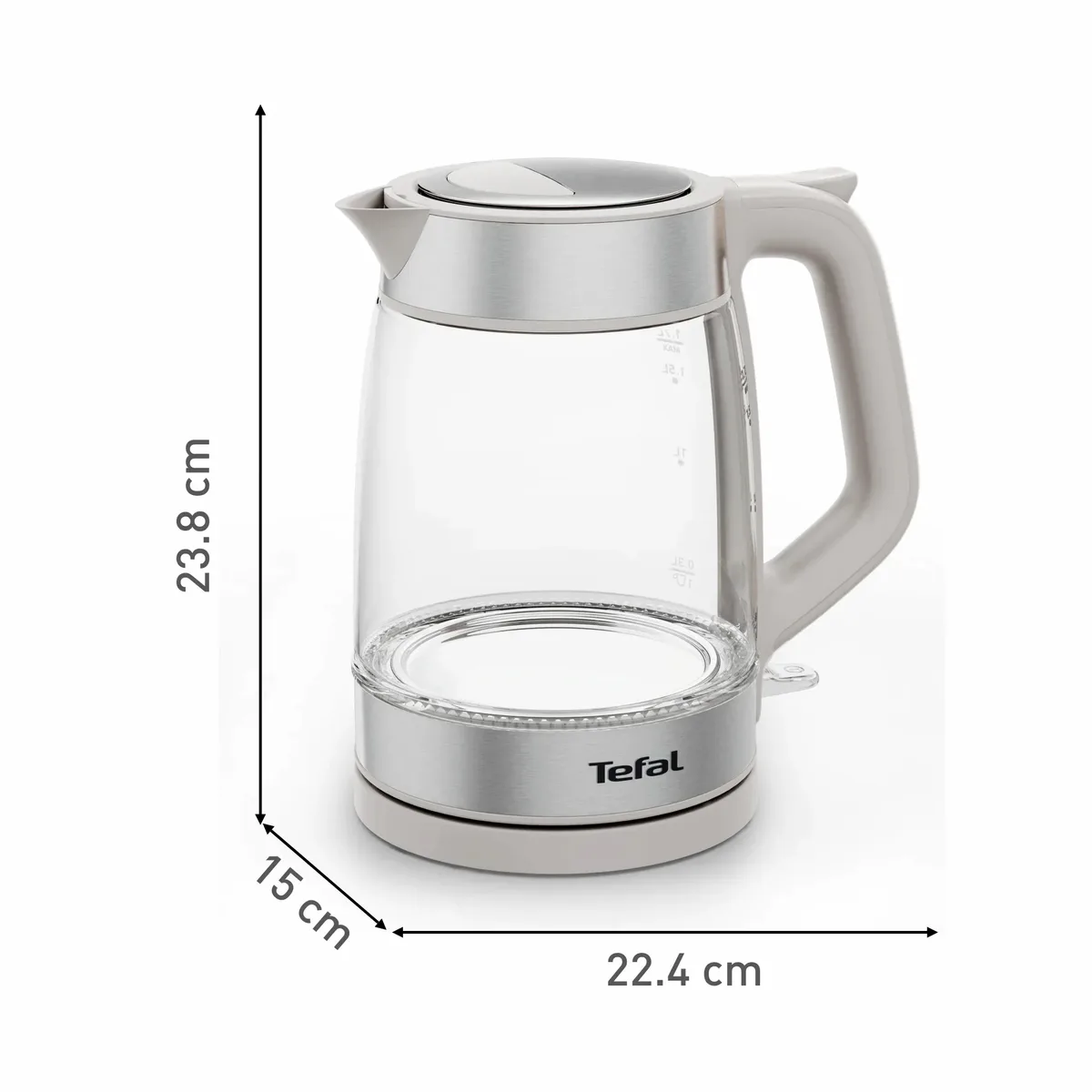 Електрочайник Tefal Скляний 1.7л з підсвіткою, біло-сріблястий.