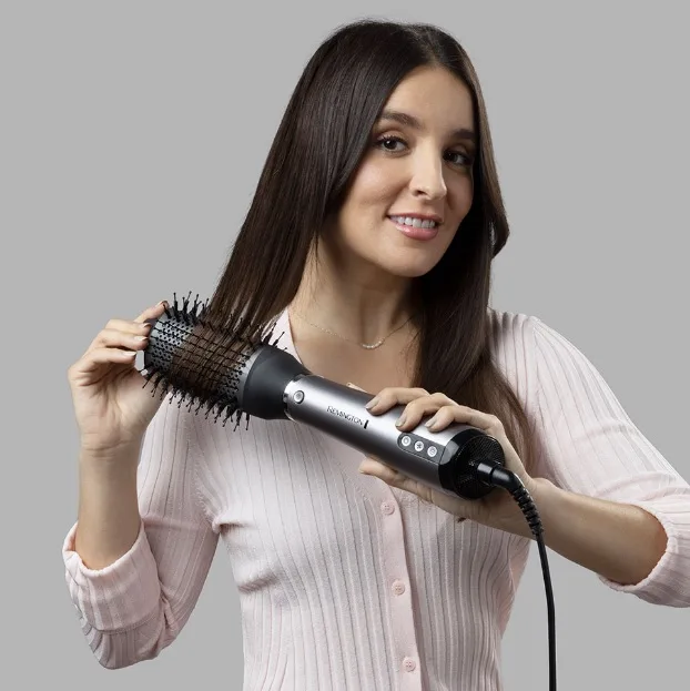 Фен-щітка Remington ProLuxe You Adaptive, 1000Вт, 3 режими, іонізація, холодний обдув, керамічне покриття, сірий.