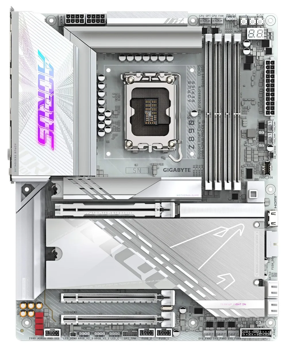Материнська плата GIGABYTE Z890 AORUS PRO ICE s1851 Z890 4xDDR4 M.2 HDMI DP Wi-Fi BT ATX білий